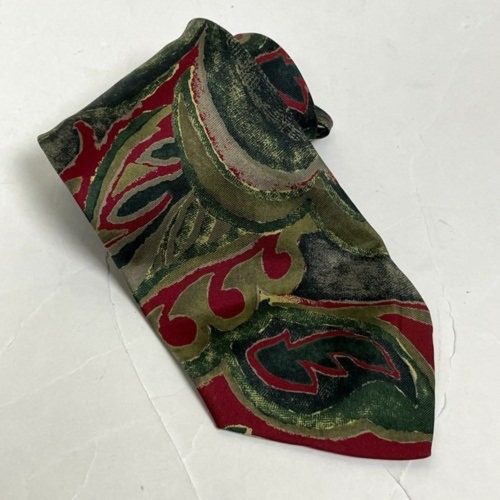 Fendi Silk Necktie Mens Green Red Abstract Geometric Made in Italy Designer